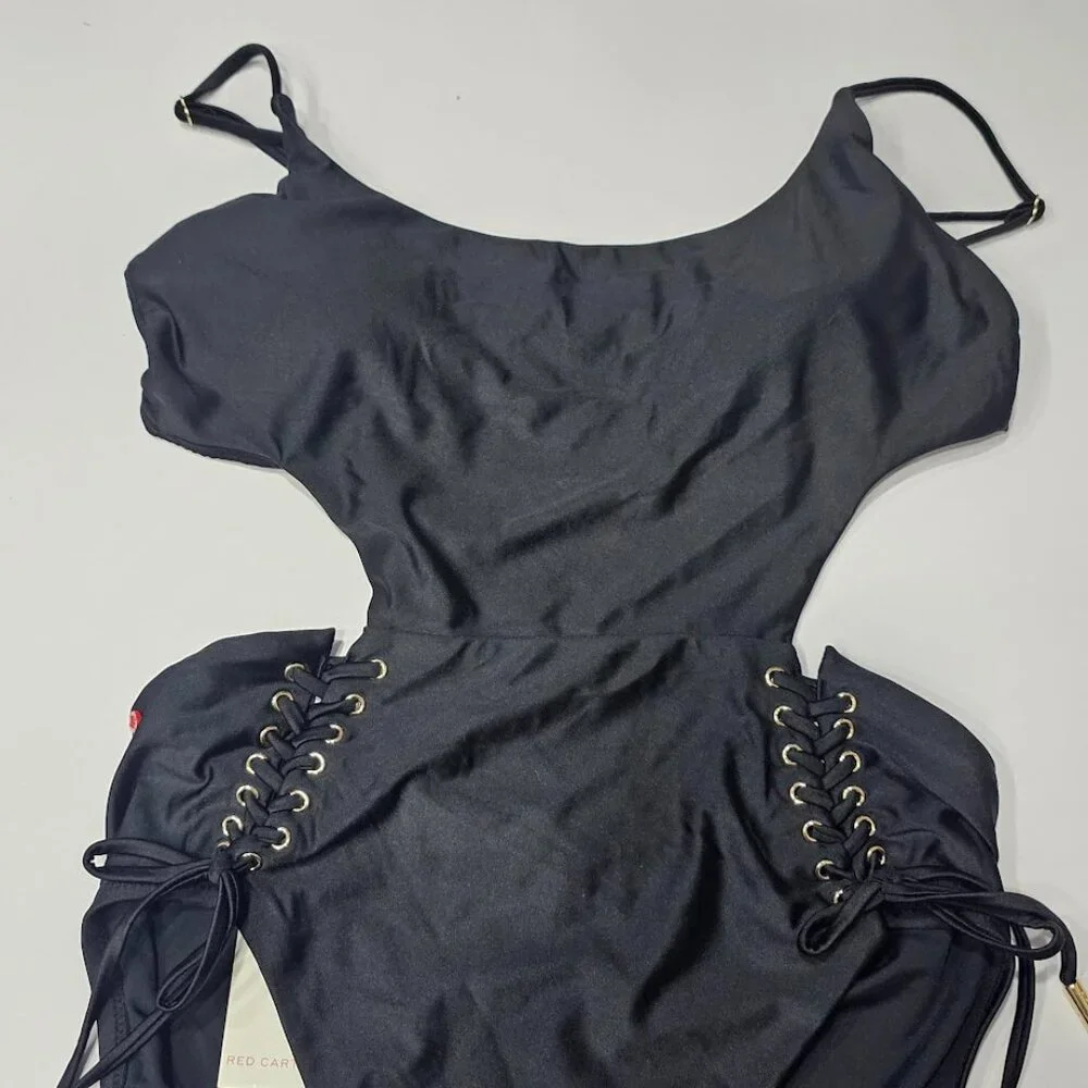 Red Carter Lace-up Cut-Out One-Piece Swimsuit